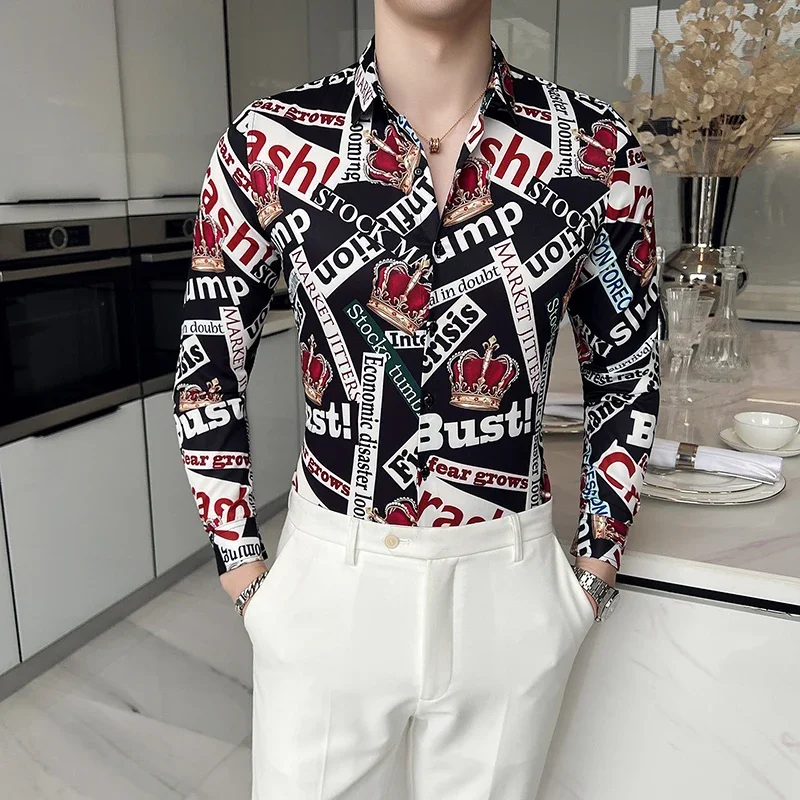 Men's High-quality Hawaiian Shirt Casual Fashion Print Shopping Leisure Travel Nightclub Retro Ethnic Wind Long-sleeved Shirt