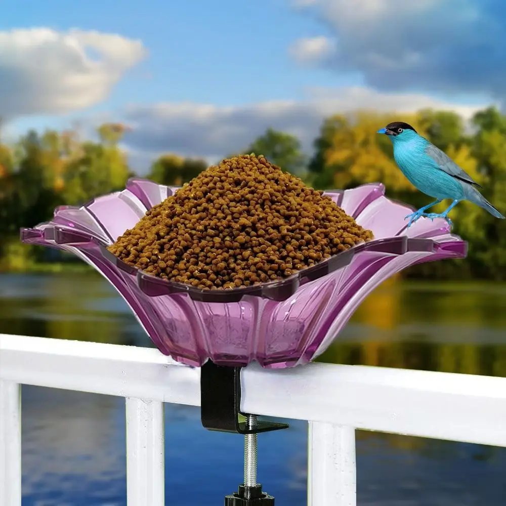 Miniature Fence Bird Bath Bowl Deck Mounted Adjustable Railing Bird Feeder 17.5*13cm Removable Bird Feeding Tray Outdoor Garden