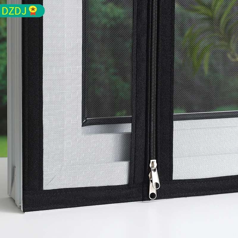 มุ้งกันยุงสำหรับหน้าต่างม่านประตูกันยุงสีดำขนาดกำหนดเองตาข่ายกรองแสงหลายขนาดพร้อมซิปมีแถบกาวในตัว