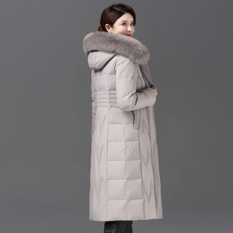 Shengyu Boya-Chaqueta ajustada hasta la rodilla para personas mayores de mediana edad, chaqueta de mujer, prendas de vestir gruesas, sombrero desmontable JJ301