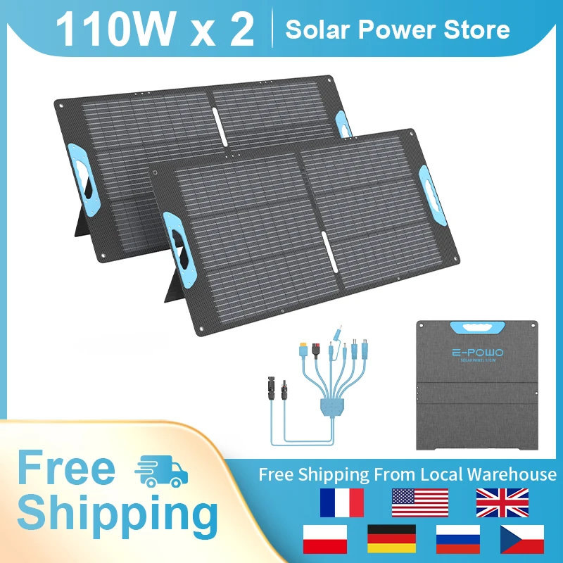 

E-POWO 110W/220w Portable Solar Panel for Power Station, 23.5% High Efficiency Monocrystalline silicon Foldable Solar Panels Charger, USB-A &Type-C Output, IP67 Waterproof for RV, Outdoor Camping, Off Grid Blackouts