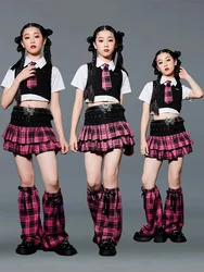 Children's jazz dance costume jazz girl catwalk trendy dance suit plaid skirt