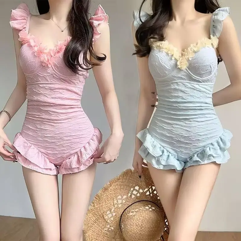 

Women's One-Piece Swimsuit Lace Trim Flat-Bottomed Strap Summer Popular Meat Conceal Slimming 2025 New Fresh Style Swimwear