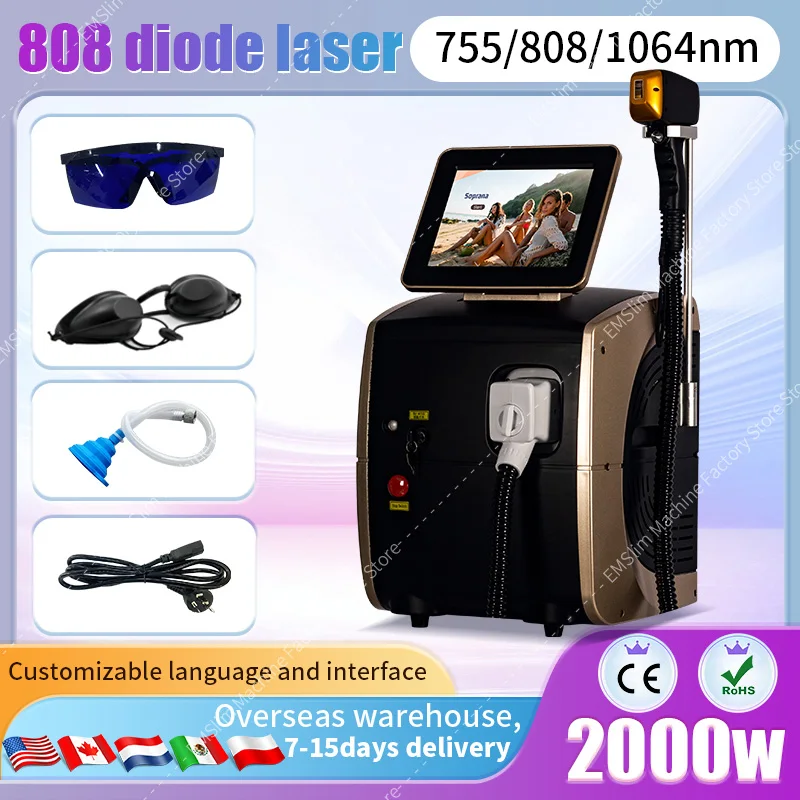 

2024 808nm 755nm 1064nm Diode Laser Hair Removal Machine Alexandrit Permanent Removal Cooling Head Painless Laser Epilator