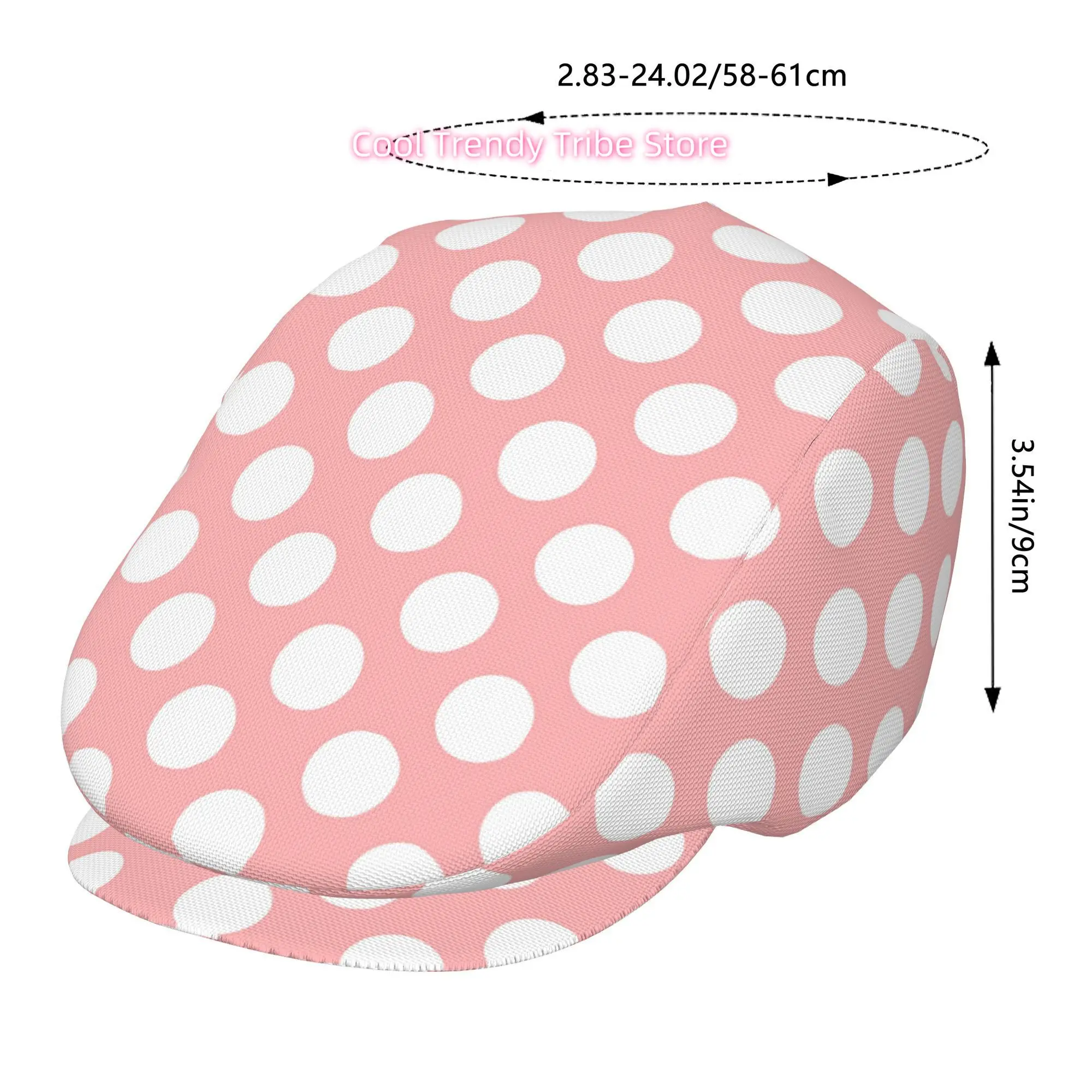 1pc Blush  Polka Dot All-over printed beret,  newsboy cap, unisex, a must-have fashion accessory for outdoor leisure activities