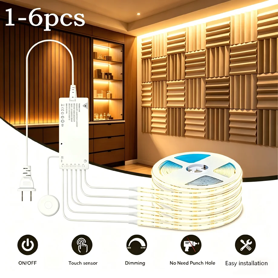 同期制御タッチセンサーcob-ledストリップ調光可能フレキシブルライト、キャビネット下、ショーケース、ウォールナット音響パネル装飾照明用