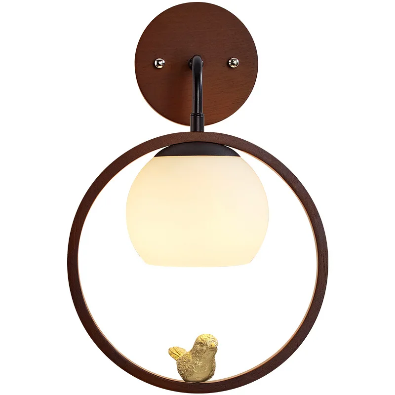 

Wall lamp, simple solid wood art bedroom bedside tea room lamp