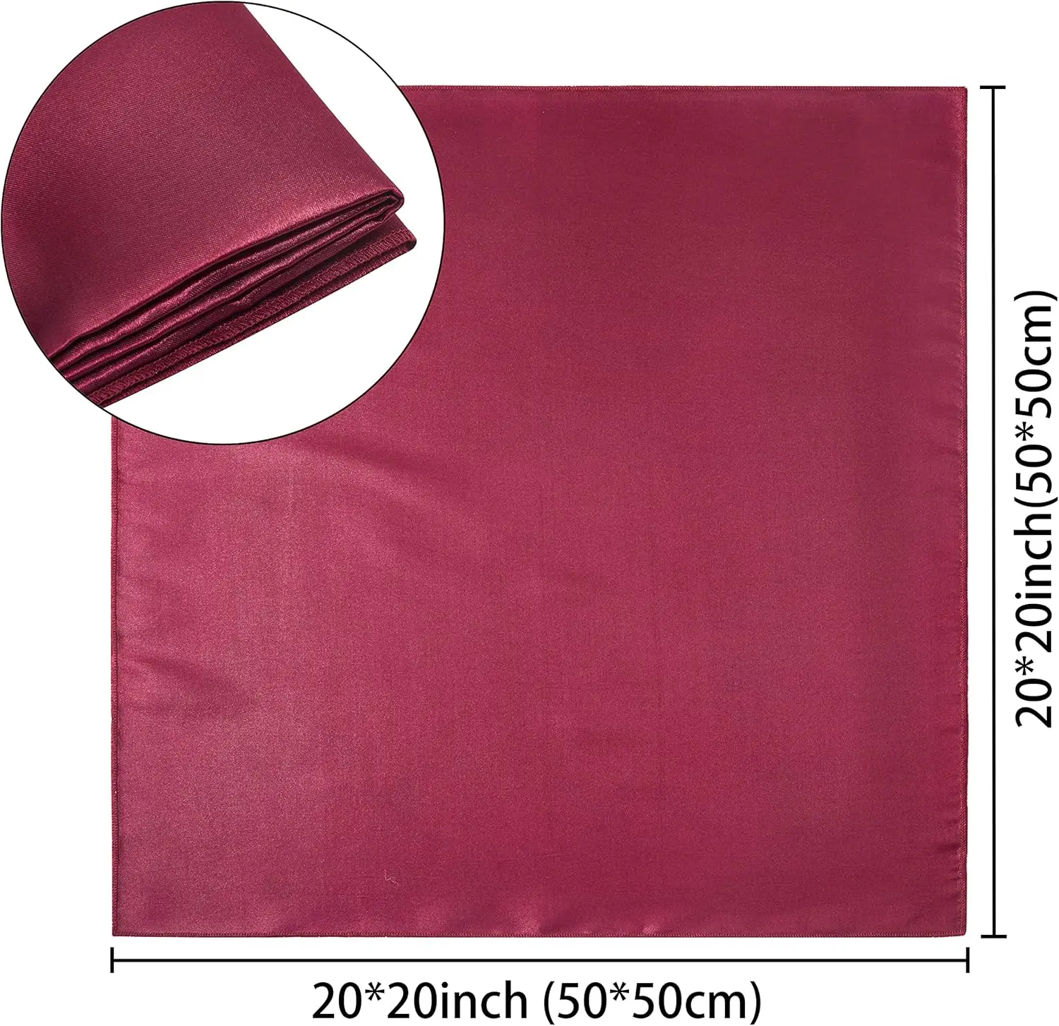 100팩 사각 새틴 디너 냅킨, 20x20인치 실키 소프트 스무스 테이블 클로스 냅킨 레스토랑 웨딩용, 버건디