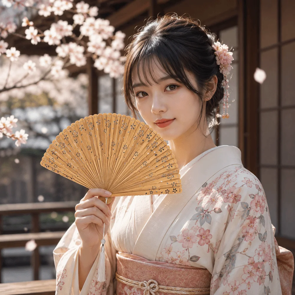 Sakura Folding Bamboo Fan Portable Exquisite Elegant Handheld Fans Classical with Tassel Women's