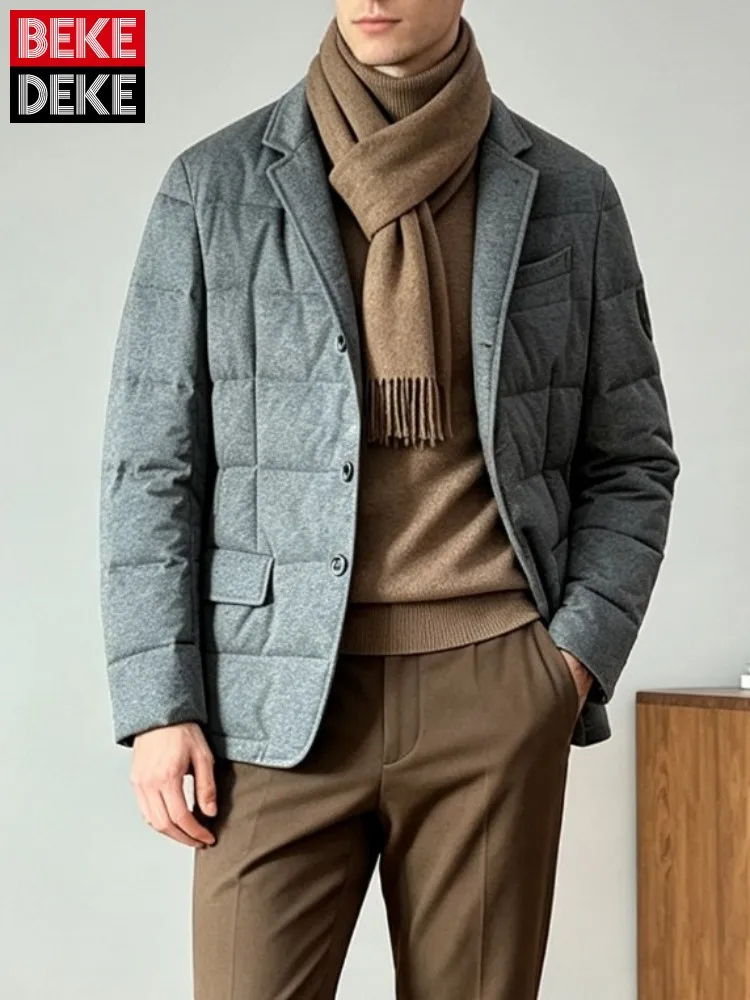 Mens Jacket Single Breasted Fashion Down Coat Solid Color Lapel Long Sleeves Men Turn Down Collar Outerwear