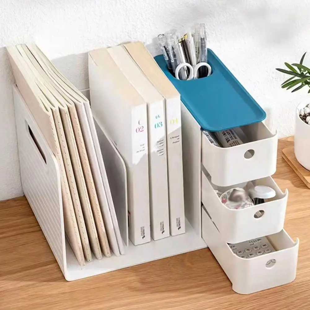 Desktop File Storage Organizer Pen Ruler Holder Container Small Bookshelf Design Student Book Stationery Storage Box