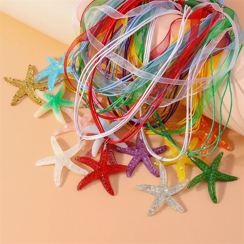 Fashion Colorful Starfish String Necklace for Women Girls Party Holiday Jewelry Decoration