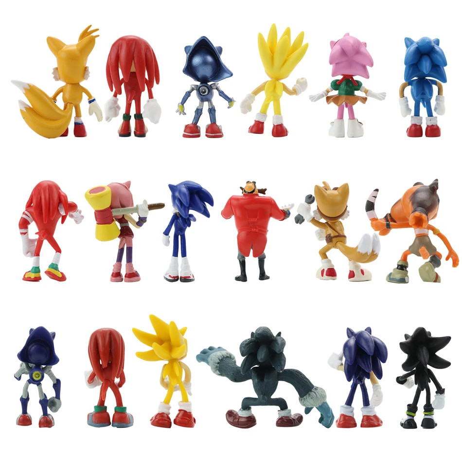 Trzy style 6 sztuk ogony Sonic Werehog figurki niebieski cień lalka figurki z kreskówek kolekcjonerskie lalki dla dzieci jeż zabawka