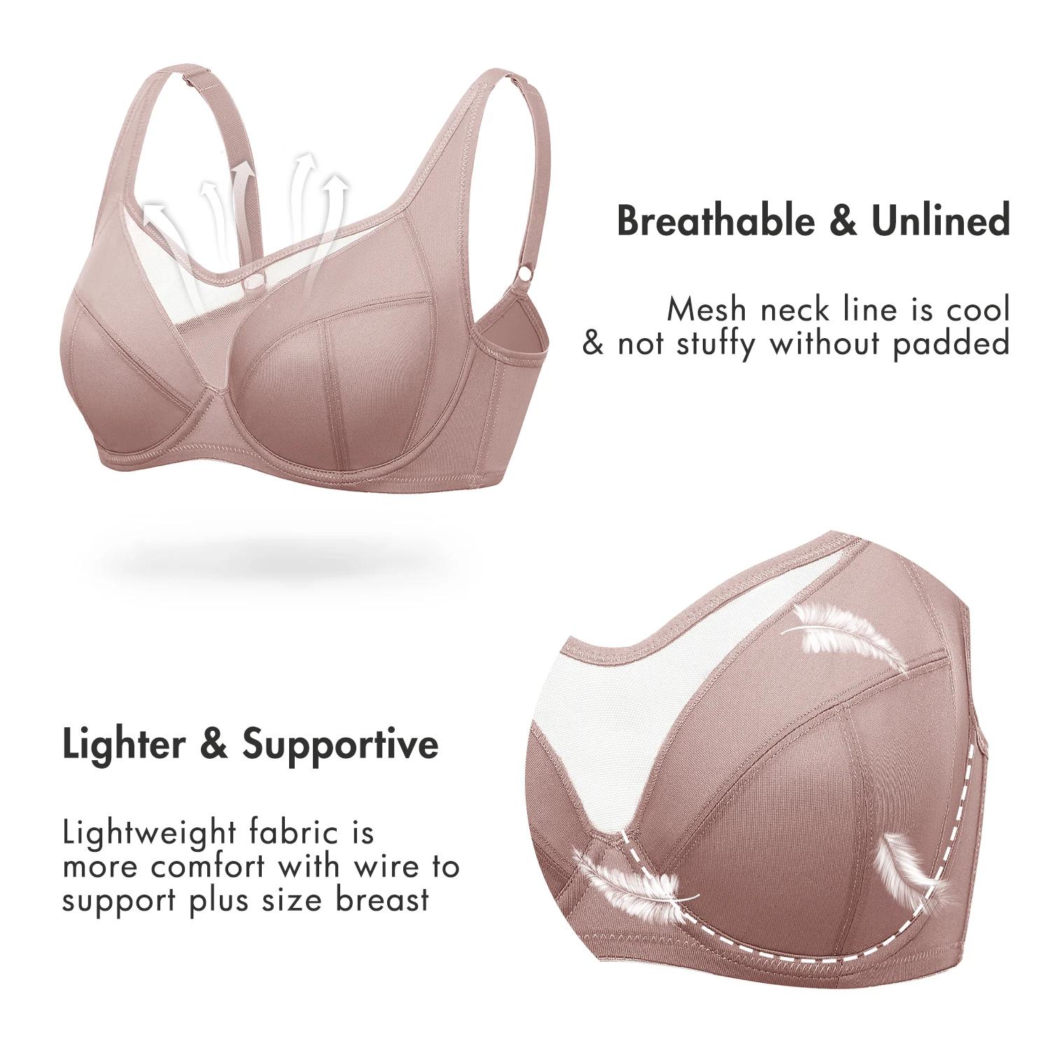 Damen-Push-up-BH mit vollständiger Abdeckung, Übergröße, durchsichtige Mesh-Spitze, ungefüttert, Bügel-Stütz-BHs für Damen-Dessous