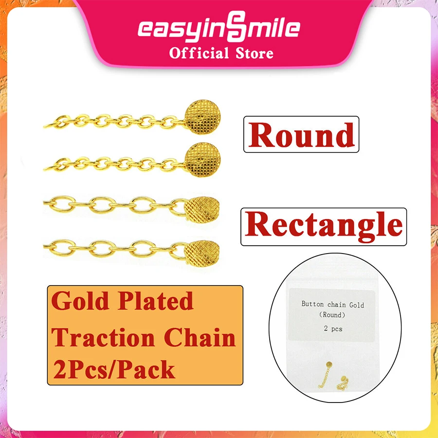 2Pcs Dental Orthodontic Lingual Traction Button Chain Retangular Round Base Dentistry Archwire Acessorios Gold Appliance