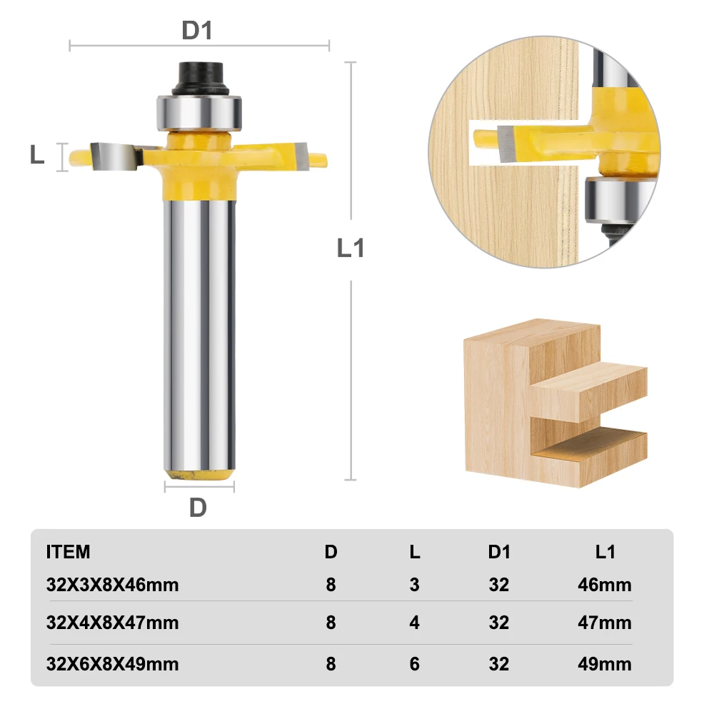 XCAN 1pc 8mm Shank T-Type Slotting Cutter with Bearing 4 Flute Rabbeting Milling Cutters Carbide Router Bit for Woodworking