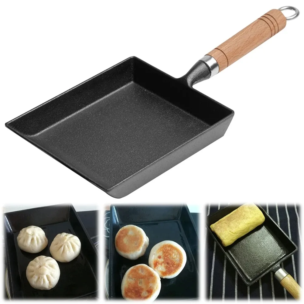 1pc Frying Tamagoyaki Omelette Black Non Stick Pan Fry Egg Pancake Kitchen Pot Cover Gas Cooker Induction Japanese Cast Iron Pan