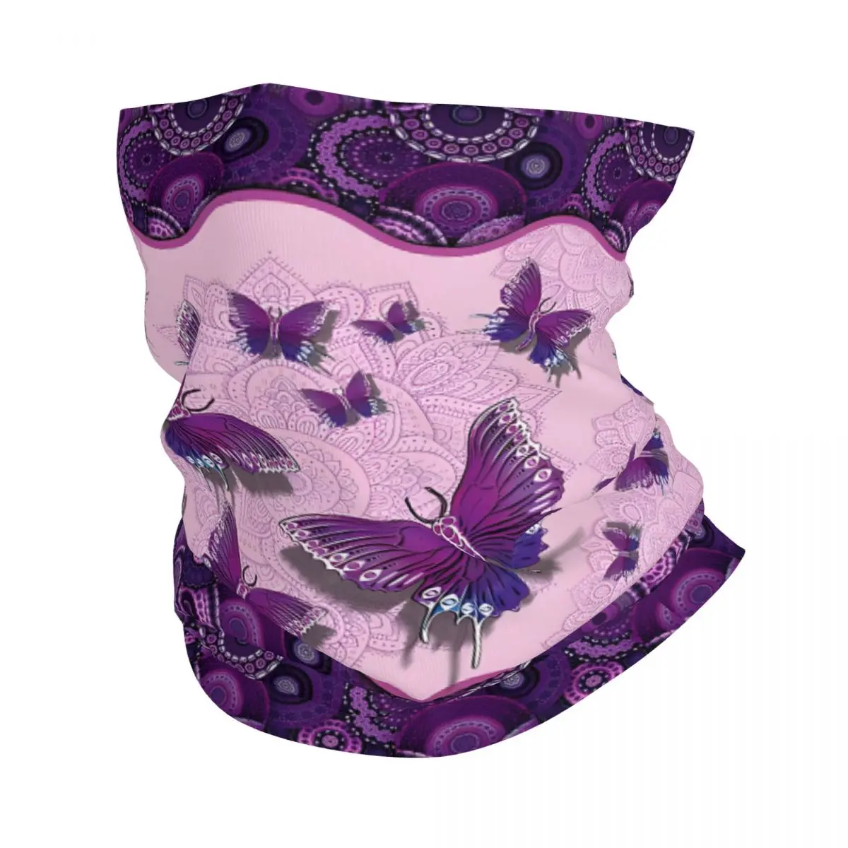 Purple Butterfly Thin Bandana Neck Gaiter Vintage Mandala Wrap Scarf Headband Neck Cover