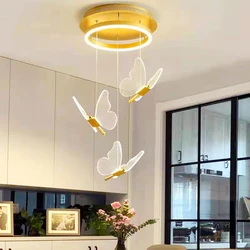 Nordic Luxury Creative Art Modern Transparent Butterfly LED Pendent Lamp Living Room Bedroom Background Acrylic Home Decoration