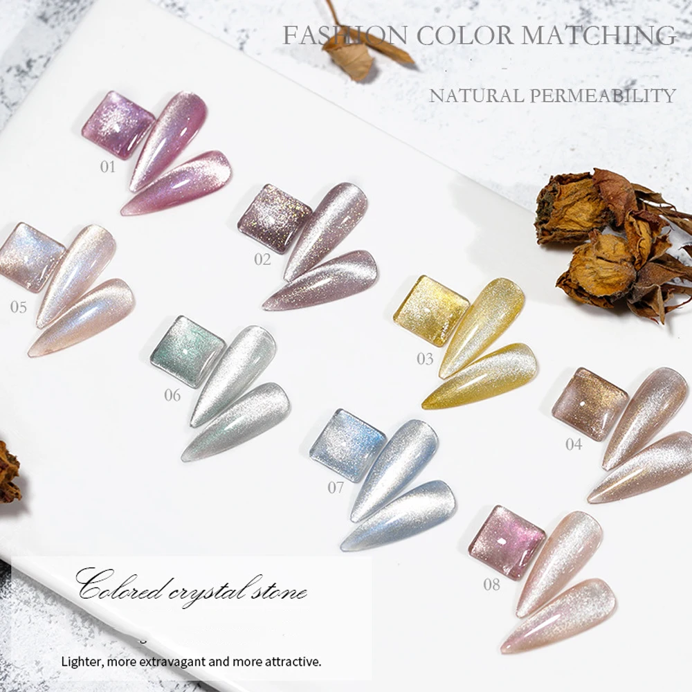 Vendeeni 15 Colors/set Flash Glitter Cat Eye Crystal Gel Nail Polish UV  Aurora Smoothie Chameleon Gel Varnish With Color Card