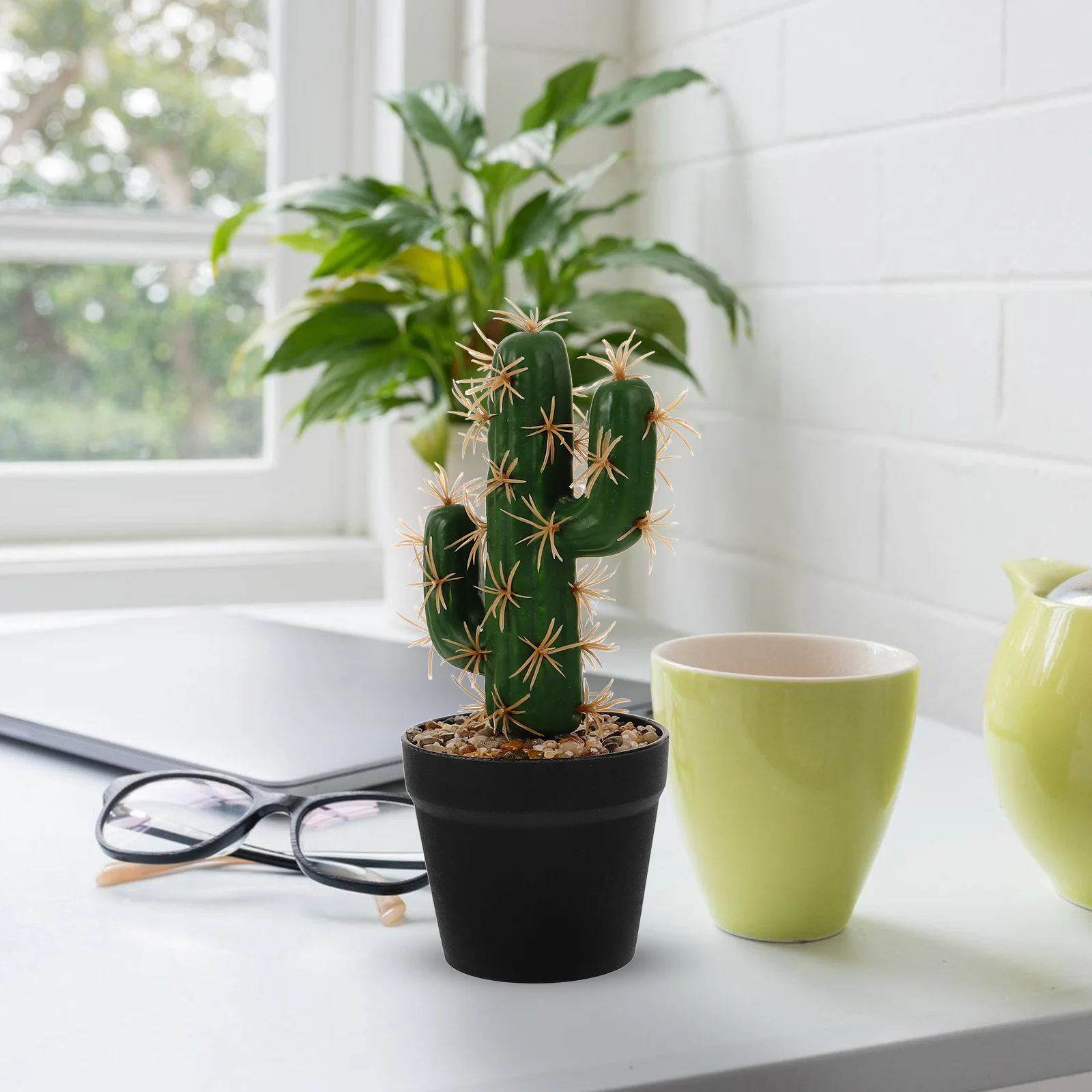 

Fake Cactus Artificial Succulent Plastic Potted Plant Decor Household Bonsai Adornment Dark Green Table Decorative Faux