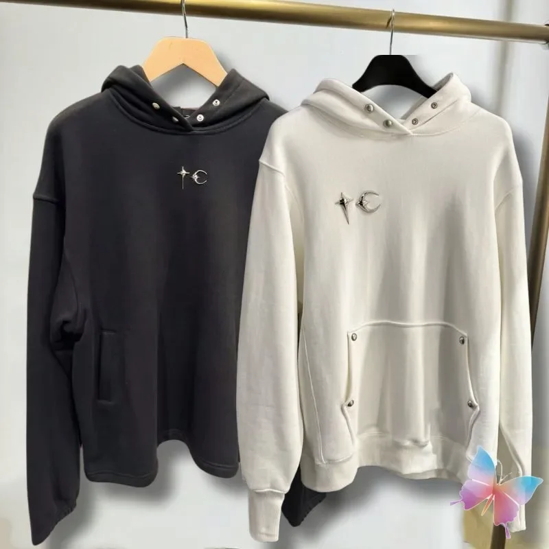 Stock Winter Metal Star Moon Logo Thug Club Hoodies Vinatge Oversized Black White Couple Rivet Hooded Sweatshirts LC Men Women