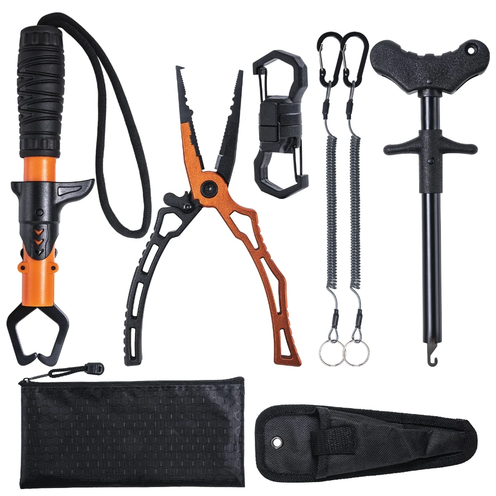 

Premium 6Pcs Fishing Gear Kit: 420 Stainless Steel Fishing Pliers, Fish Gripper, Hook Remover with Lanyards and Waterproof Bag