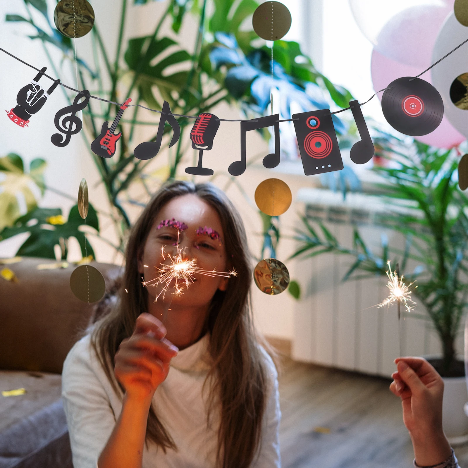 

2Sets Music Note Theme Banner Rock and Roll Party Decorations Vinyl Record Garland Music Festival Decor Vinyl Records Banners