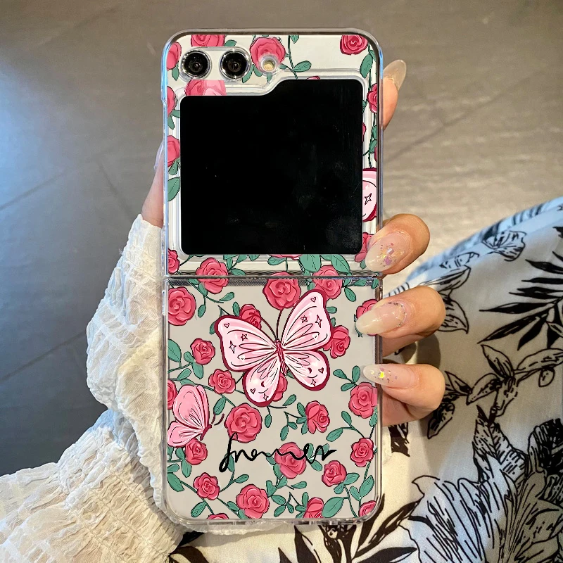 Blumen Schleife Muster Klare Handyhülle für Samsung Galaxy Z Flip7 FE Flip6 Flip5 Klapphülle für Samsung Z Flip 7 6 4 3 5G