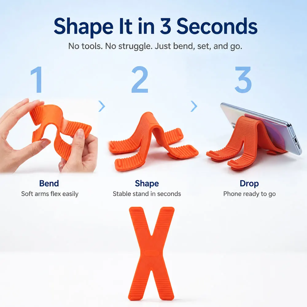 Phone Stand Desktop Suction Cup Strong Hold Bendable Silicone Grip Foldable Compact Scratch-Proof Universal Cradle - view 5