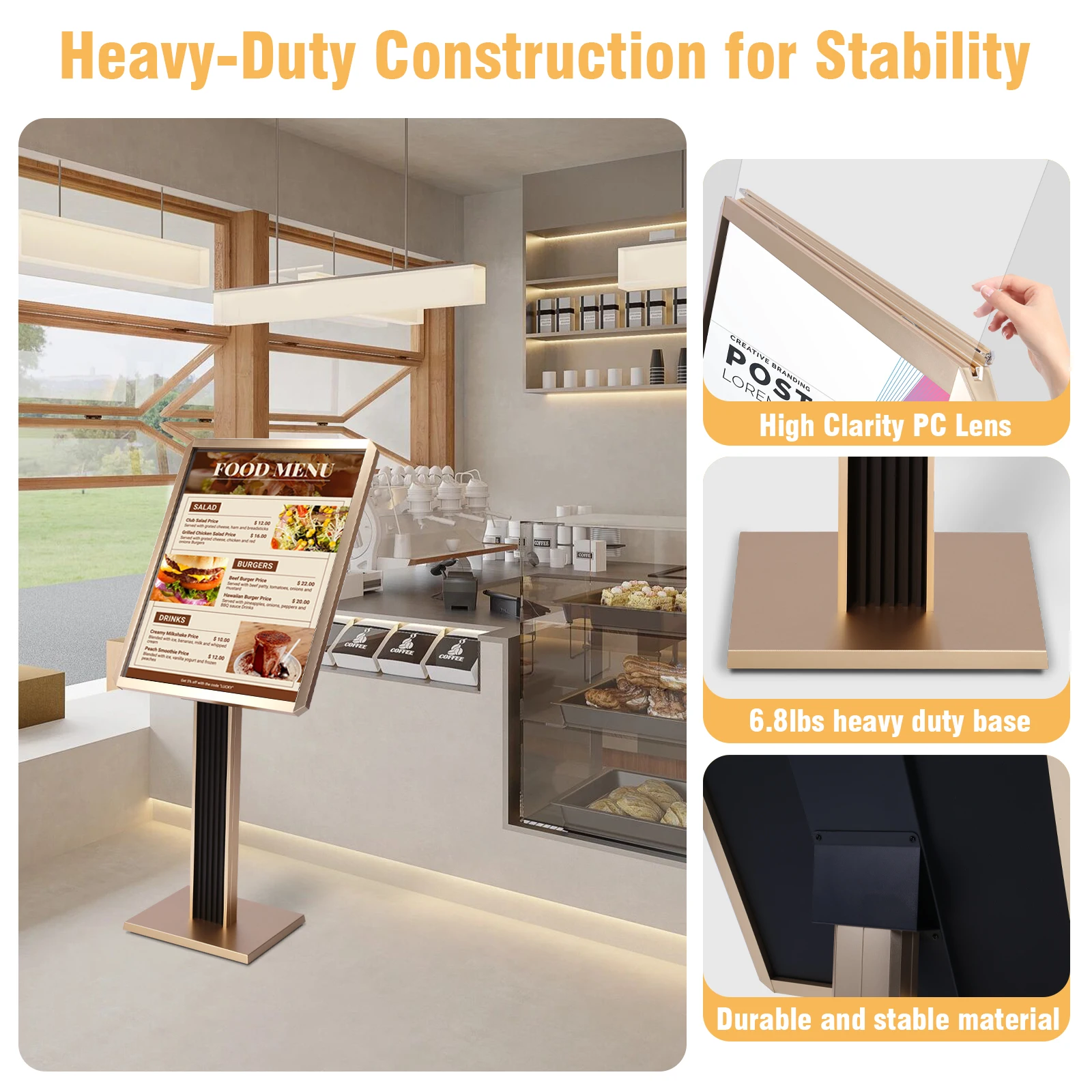 Sign Holder Stand Adjustable Pedestal Floor Signage Standing Holder with Snap-Open Frame Display for Malls Schools Restaurants