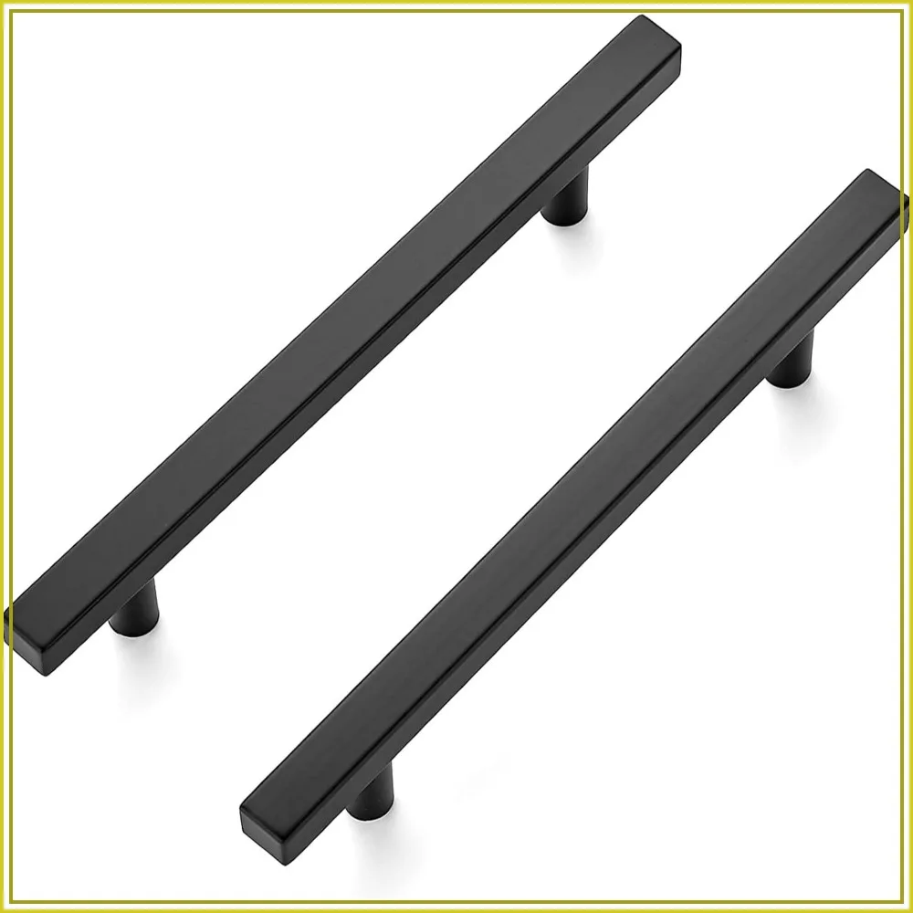 Matte Black Square Cabinet Pulls 5 Inch (128mm) Center-to-Center, 3 Pack, Stainless Steel, for Kitchen Drawers & Cupboards