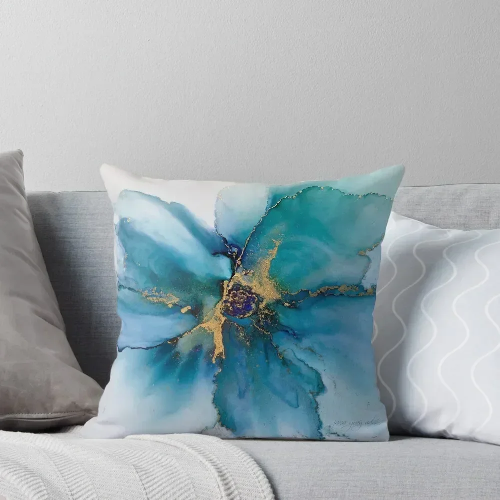 Misty Blue Bloom Throw Pillow pillow cover luxury Decorative Pillow Covers For Sofa