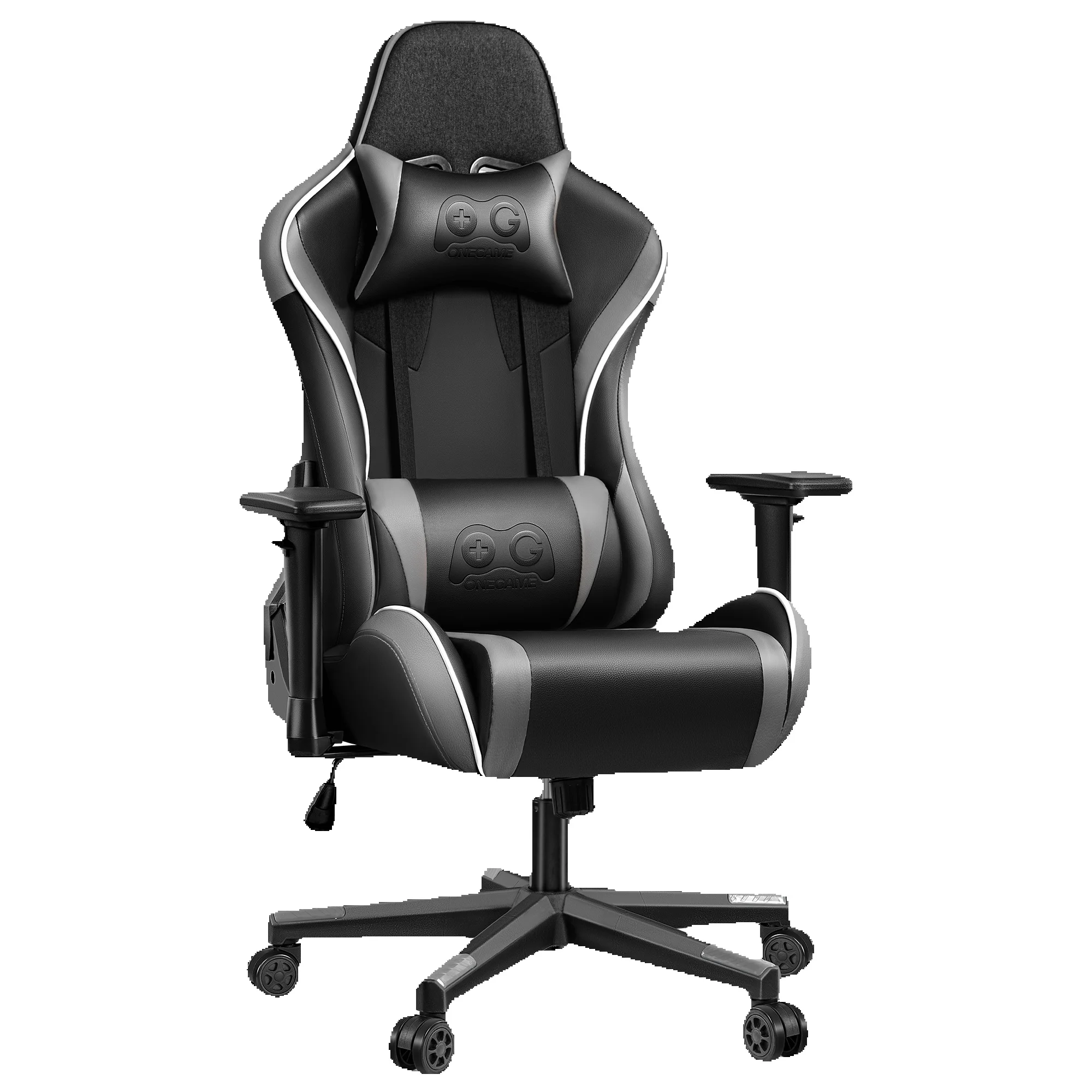 Silla Gaming Ergonómica, Cuero PU, Reposabrazos Ajustables, Impermeable, Máx. 150 kg, Negro/Gris