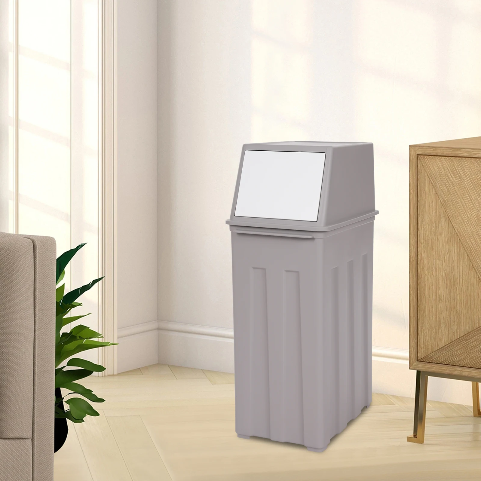 

8 Gallon Large Capacity Trash Can, Stylish Grey Slim Trash Can with Lid, Tall & Narrow Trash Bin Waterproof
