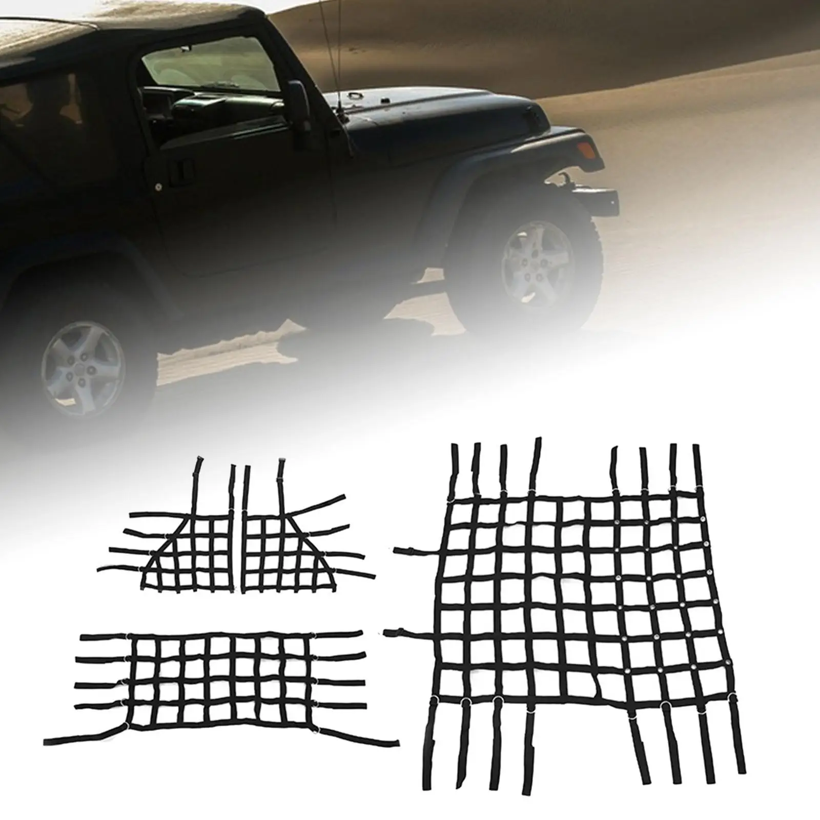 

Auto Roof Cargo Net Easily Install Cargo Restraint System Black Car Accessories Sunshade Cargo Mesh Cover for Jeep Wrangler