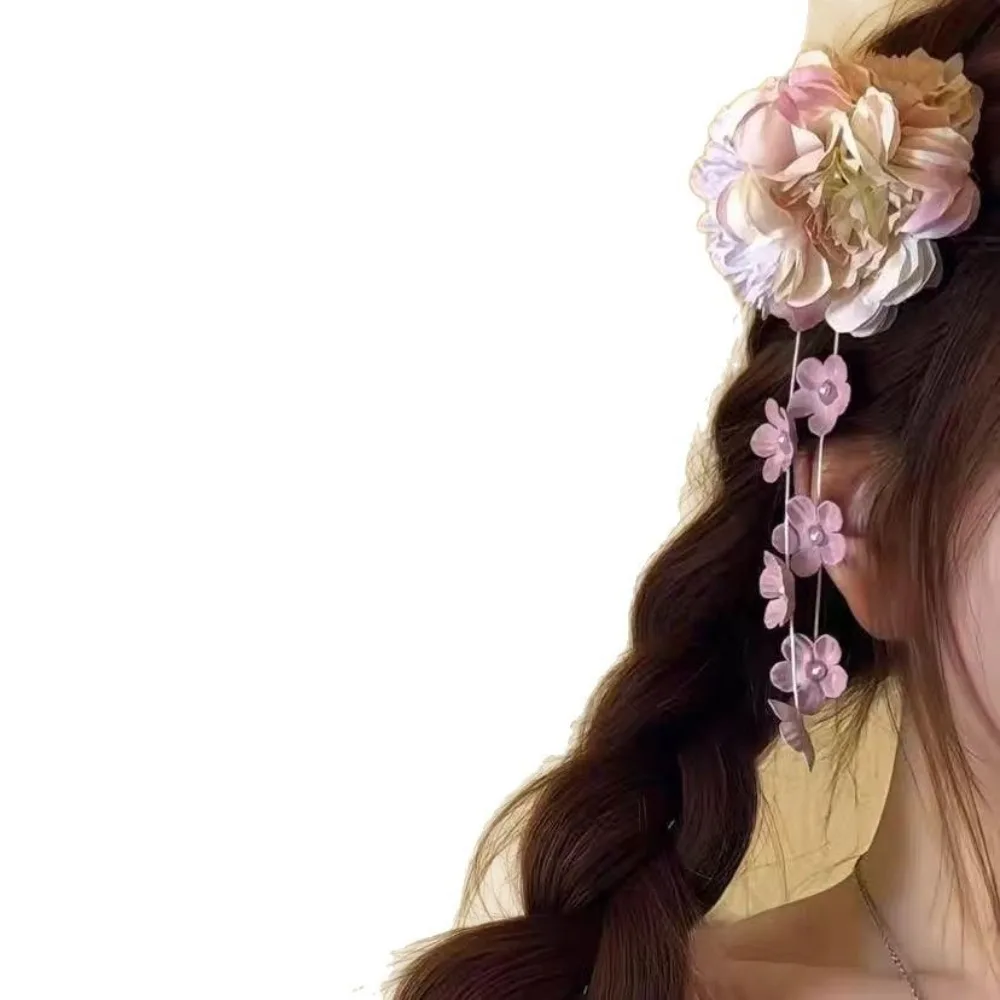 Sweet Flower Butterfly Side Clip Fringe Ancient Style Tassel Duckbill Clip Chinese Style Hanfu Headwear Hydrangea Hair Clip