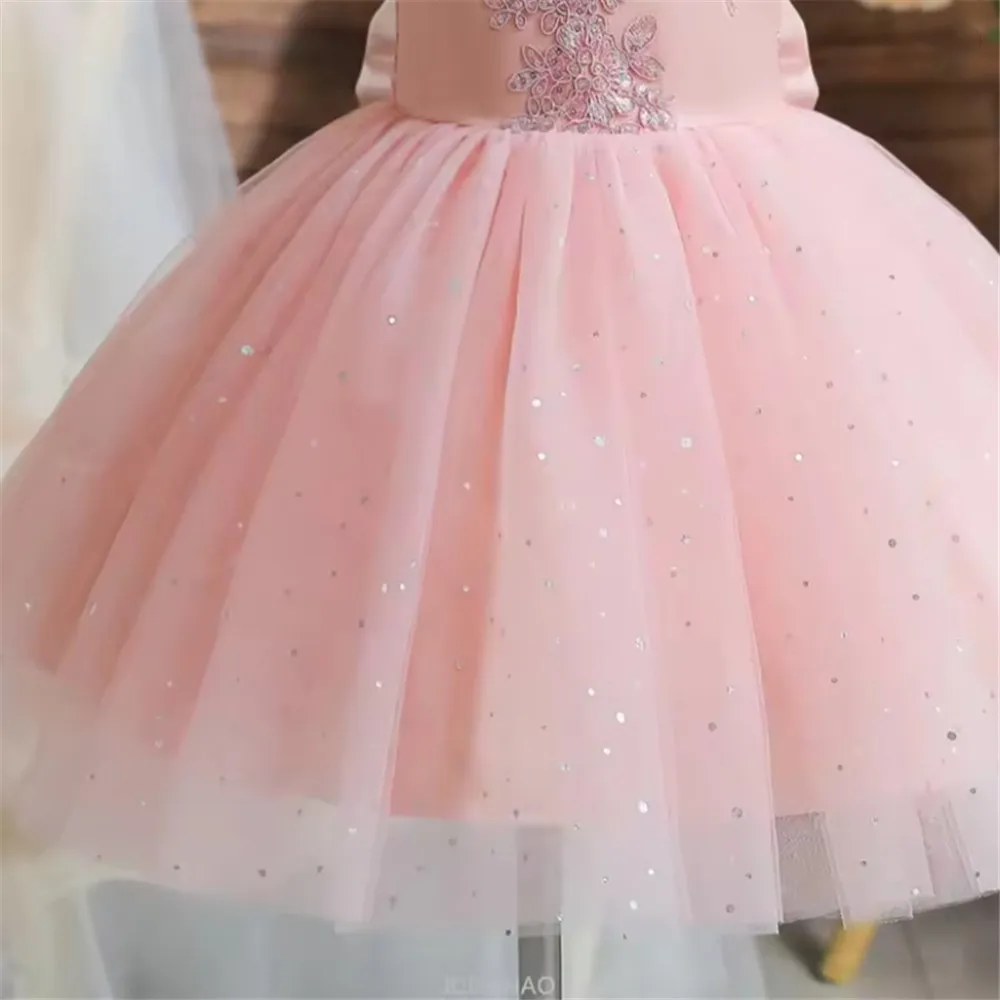 Elegante schattige lovertjes bloemenmeisje trouwjurk applicaties met strik prinses verjaardagsfeestje baljurk kinderen eerste communie jurk