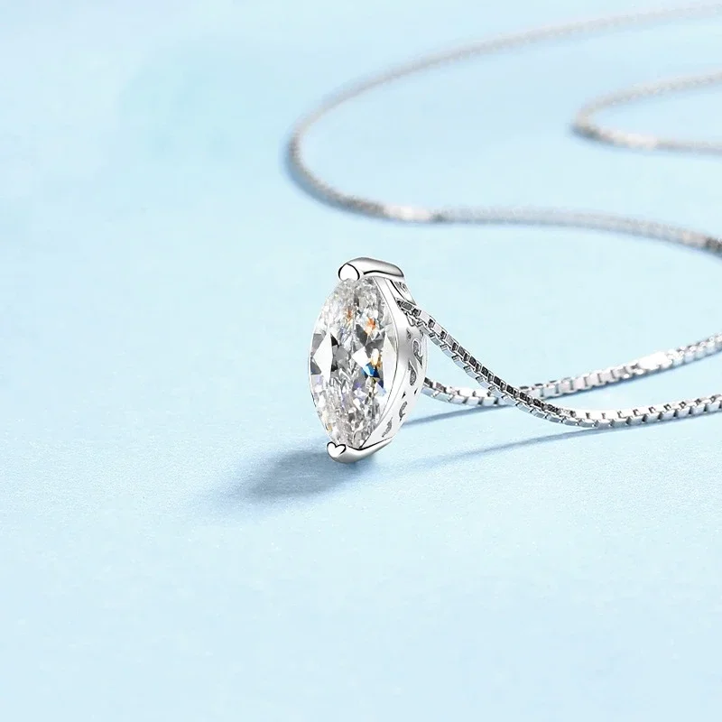 

WOMEN Valentine's Day 18K White Gold Wedding Necklaces 1CT Marquise 5*10mm Moissanite Diamond PT950 Platinum Girl Birthday Gift