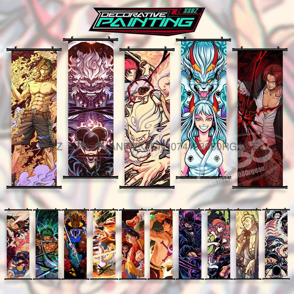 

ONE PIECE Scroll Picture Anime Zoro Home Decoration Ace Wall Art Luffy Gear 5 Hanging Painting Kawaii Nami Cartoon Canvas Poster