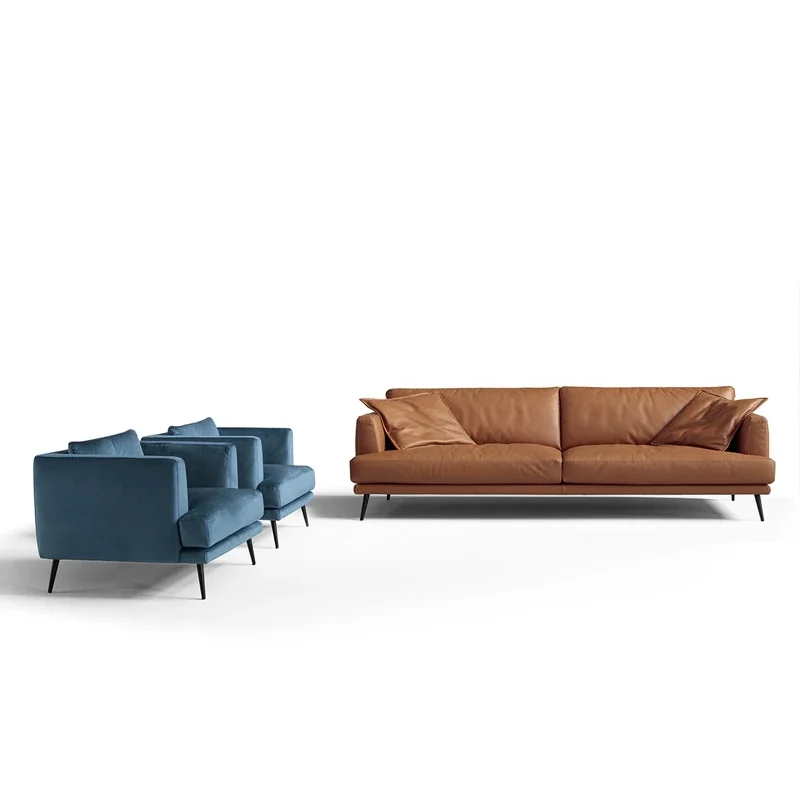 Modern minimalist leather sofa combination living room Italian leather art luxury 3 seater sofa