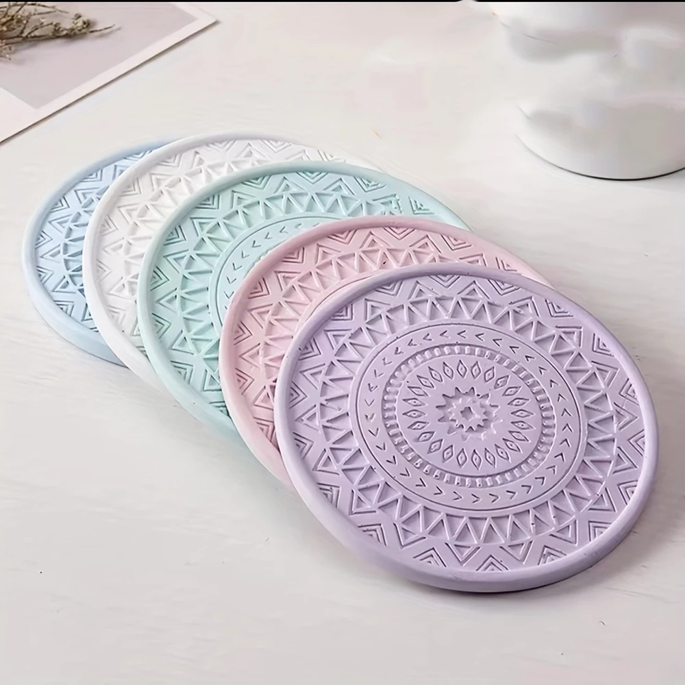 

4pcs round mandala florals coaster silicone mold resin pouring coaster craft, diy concrete insulation mat