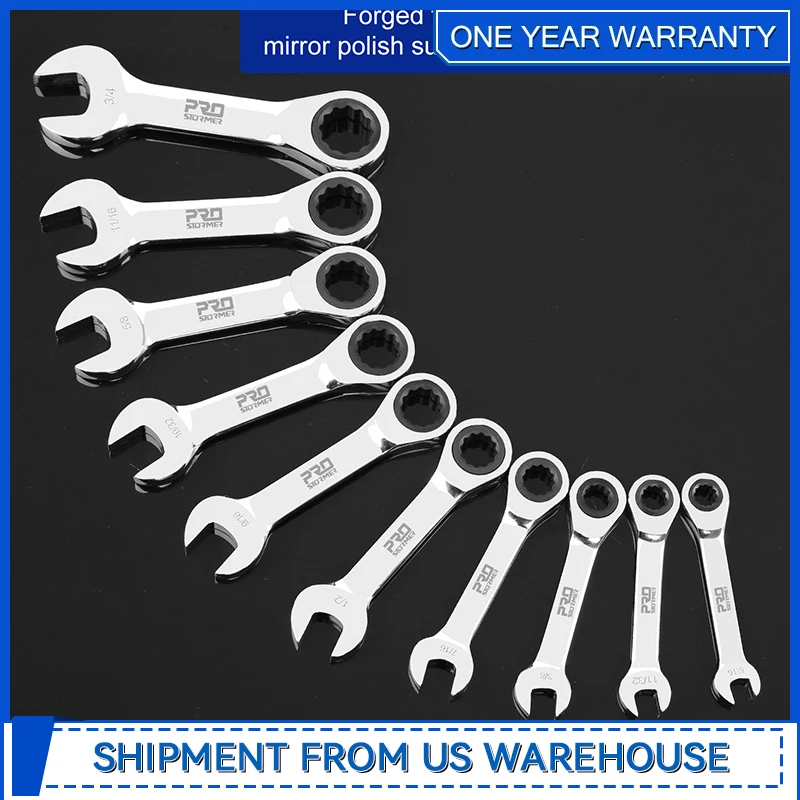 Ratchet Combination Wrench Set of 10 pecie 5/16“ to 3/4”  Chrome Vanadium Steel Ratchet with Rolling Pocket 72 Teeth Prostormer