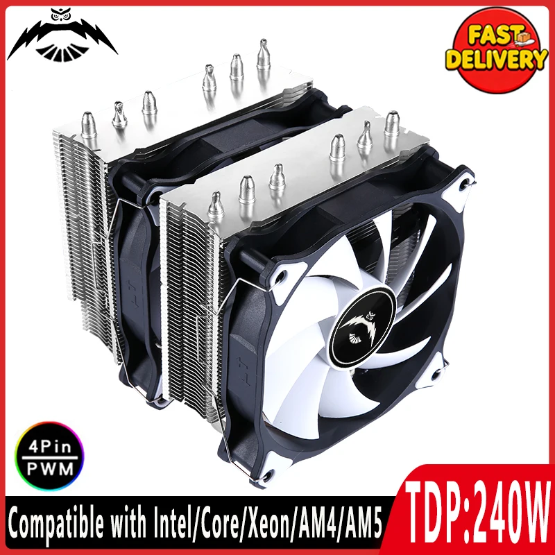 Efficient Air-cooled CPU Cooler 6 Heat Pipe Twin Tower 120mm Fan 4pin PWM Compatible LGA2011 2066 115X 1200 1700 1851 AM4AM5 X99