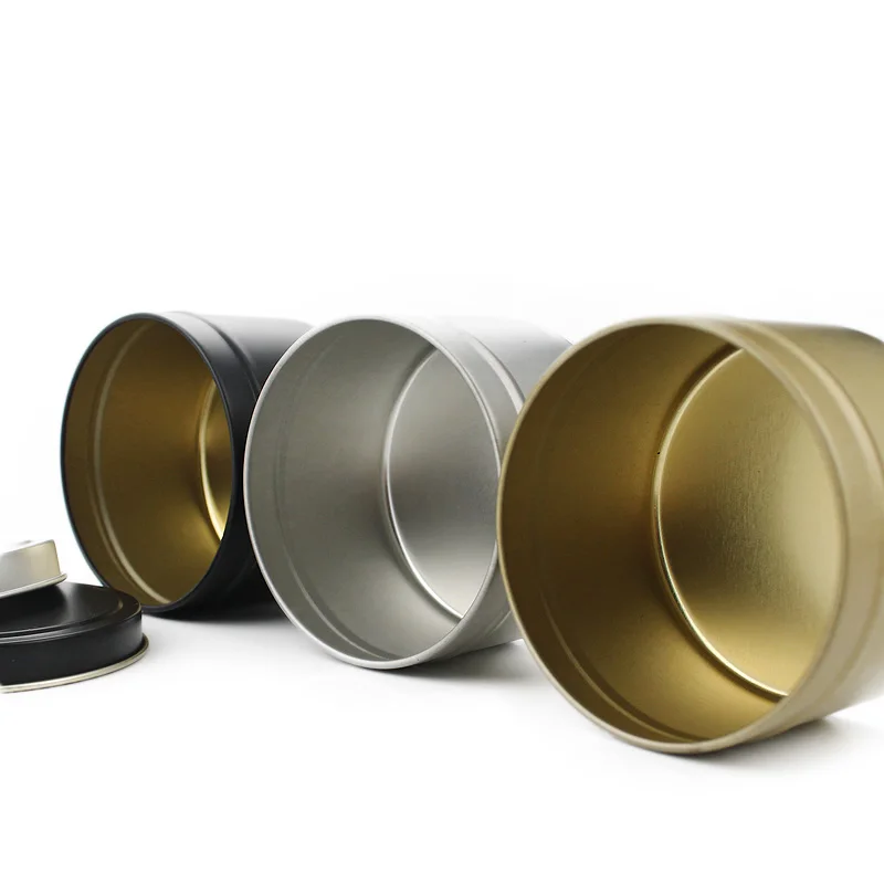 16 قطعة 2 أوقية 4 أوقية 6 أوقية 8 أوقية كبيرة الذهب صفيح شمعة جرة فارغة سوداء مستديرة علب معدنية علب DIY بها بنفسك شمعة صنع هدية صندوق تخزين