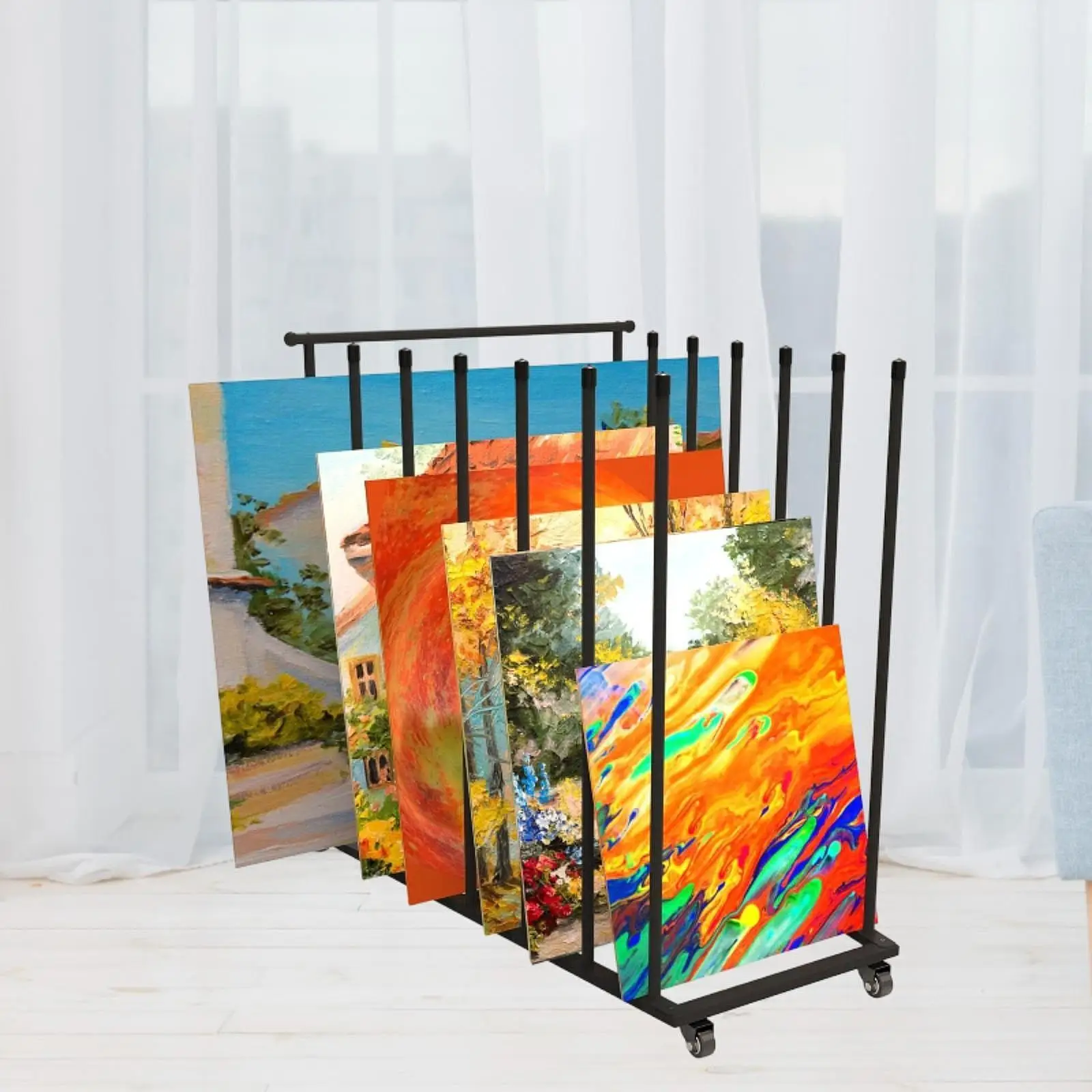 

Carton Storage Rack Cart with Wheels Art Storage Cart Sturdy Accessory