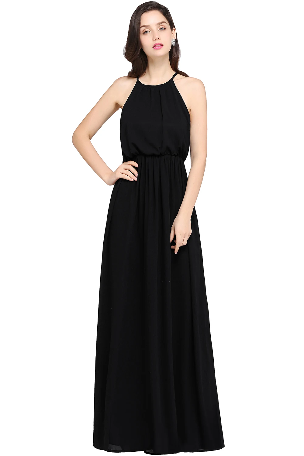 A-line Halter Chiffon Maxi Bridesmaid Dresses Sleeveless Formal Wedding Party Gown Elegant robe de soirée de mariage