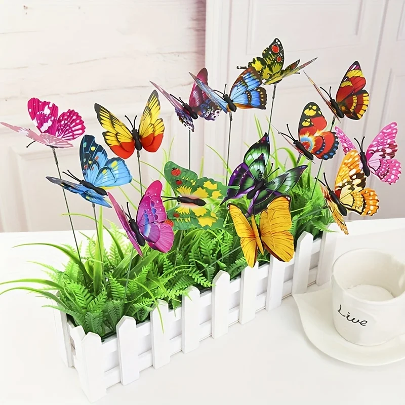 10PCS Imulation Butterfly Garden Yard Planter Butterfly Flower Colorful Arrangement Indoor/Outdoor Decor Flower Pots Decoration