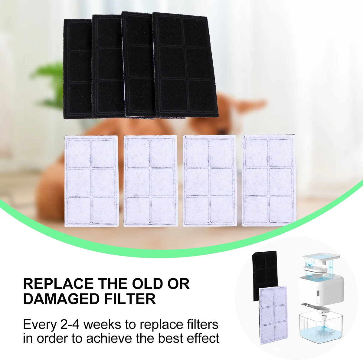 

8Pcs Pet Water Fountain Filter Replacement Activated Carbon Cartridge for Pet Fountain Replace Every 2-4 Weeks Compact