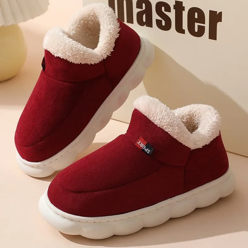 Women's Fluffy Warm Cotton Slippers Men's Soft Plush Indoor Cotton Shoes Light Non-slip House Platform Slippers Botas Mujer